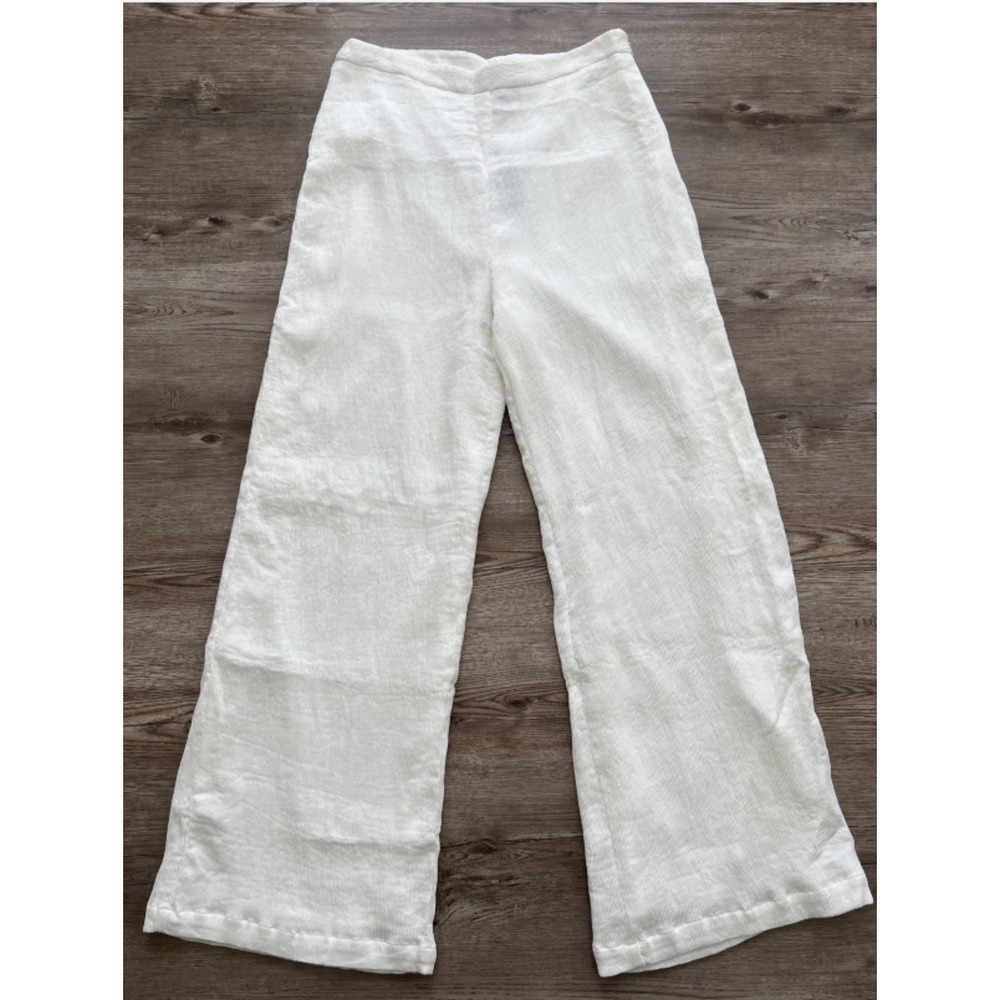 Lulu's Plisse Wide Leg Pants Womens L White High Waist Full Length Lined NWT